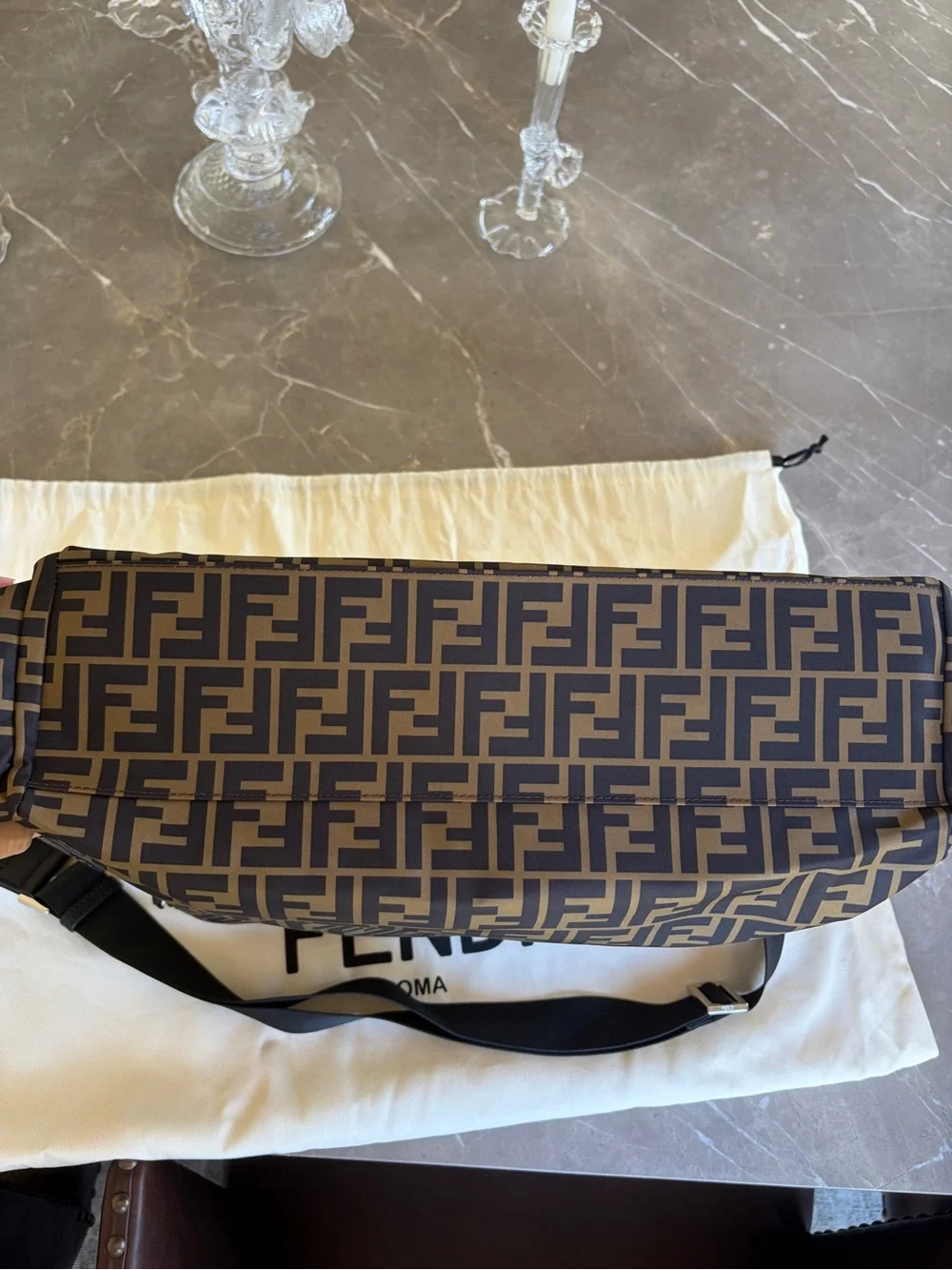 Fendi Beige and Black FF Logo Baby Bag